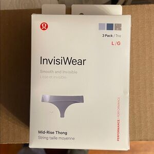 NWT- Lululemon- InvisiWear- Mid-Rise Thong- Blue Mix - Sz Lrg- 3 Pack